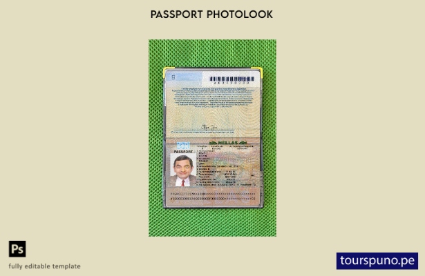 Plantilla de apariencia fotográfica de versión de pasaporte de Grecia lista para